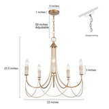 classy leaves Gold French Country Chandeliers for Dining Rooms, 5-Light Moder...