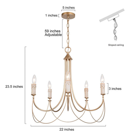 classy leaves Gold French Country Chandeliers for Dining Rooms, 5-Light Moder...