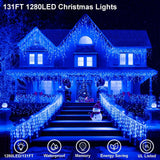 JXLEDAYY Christmas Lights Super Long 1280 LED 131 FT LED String Lights with 2...