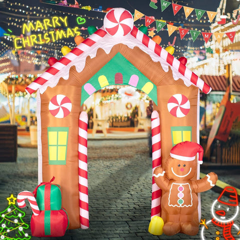 Hioasis 10 FT Christmas Inflatable Decorations - Archway with Gingerbread Man...