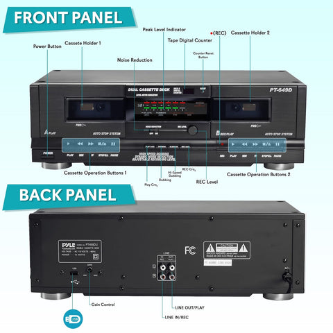 PyleUsa Dual Cassette Deck | Music Recording Device with RCA Cables | Removab...