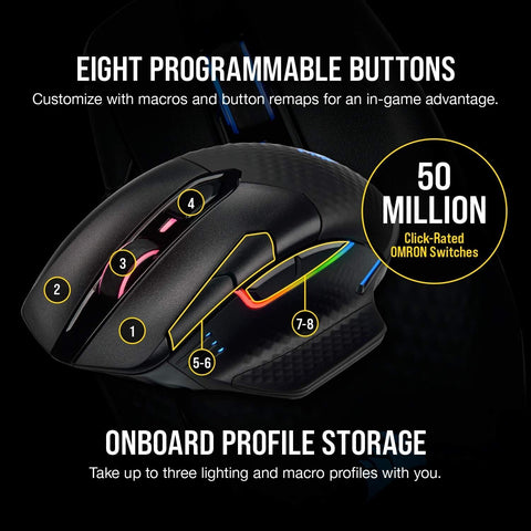 Corsair Dark Core RGB Pro, Wireless FPS/MOBA Gaming optical Mouse with SLIPST...