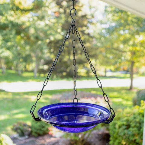 Achla Designs 201-6020 Crackle Glass Hanging, 12-in, Cobalt Blue Birdbath