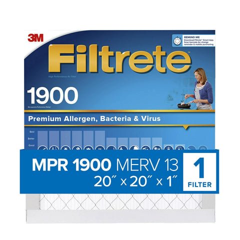 Filtrete 20x20x1 Air Filter, MPR 1900, MERV 13, Healthy Living 20x20x1, White