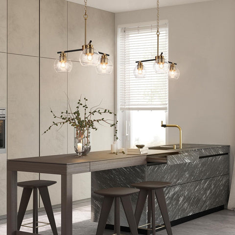 KSANA 3 Lights Gold Chandelier, Dining Room Chandelier Over Table, Black Gold...