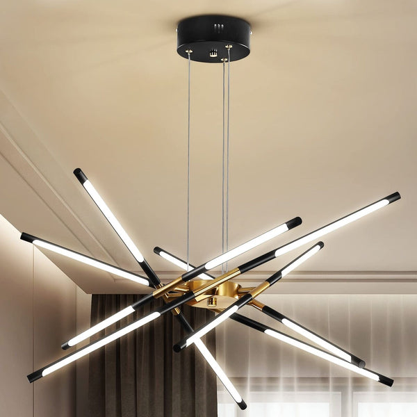 Modern Chandelier,Black and Gold Chandelier 12 Light LED Dimmable Pendant Lig...