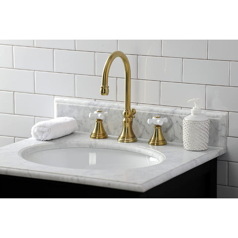 Kingston Brass KS2987PX 8 in. Widespread Bathroom Faucet, Brushed Brass