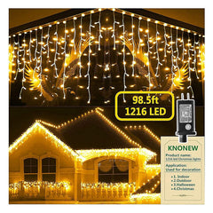 KNONEW 99ft 1216 LED Christmas Lights Outdoor Decorations with 228 Drops, 8 M...