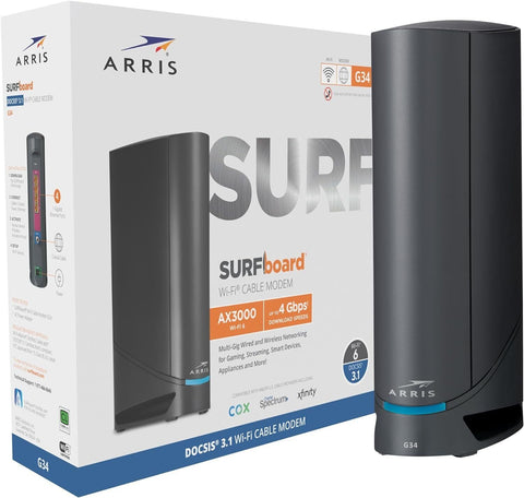 ARRIS Surfboard G34 DOCSIS 3.1 Gigabit Cable Modem & Wi-Fi 6 Router (AX3000)...