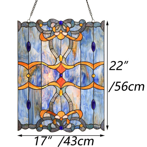 Bieye W10042 Baroque Tiffany Style Stained Glass Window Panel with Chain, Blu...