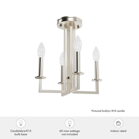 HUNTER - Bearden 4-Light Brushed Nickel, Small Chandelier, Dimmable, Candle S...