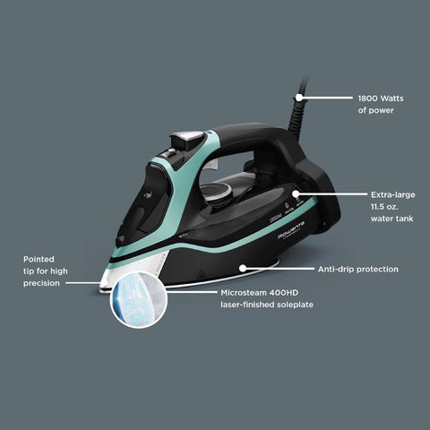 Rowenta Steam Force Stainless Steel Soleplate Steam Iron for Clothes 400 Micr...
