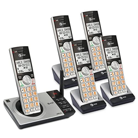 AT&T CL82507 DECT 6.0 5-Handset Cordless Phone for Home 5 Handset, Silver