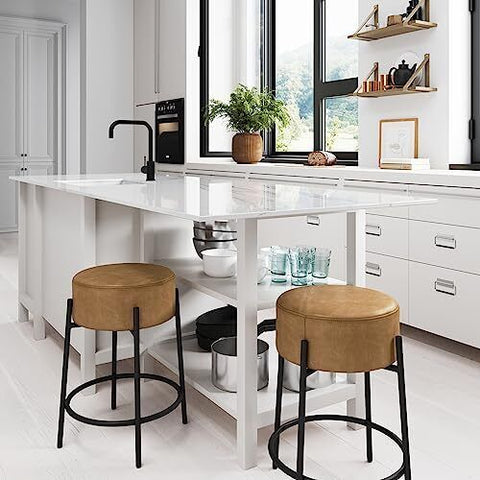 Nathan James Isaac 24" Modern Backless Bar Stool with Round Light Brown/Black