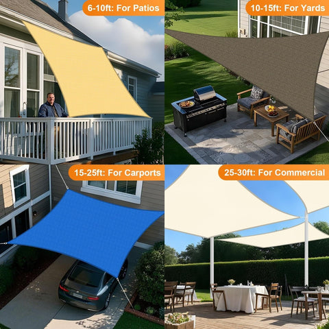 Artpuch Sun Shade Sail, 12'x16' Cream Rectangle, Curved Edged Commercial Grad...
