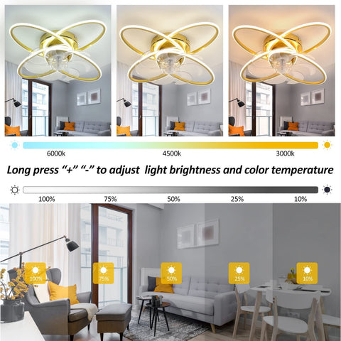 WWahuayuan Modern Ceiling Fan with Lights Remote Control, 23.6 inches, Gold