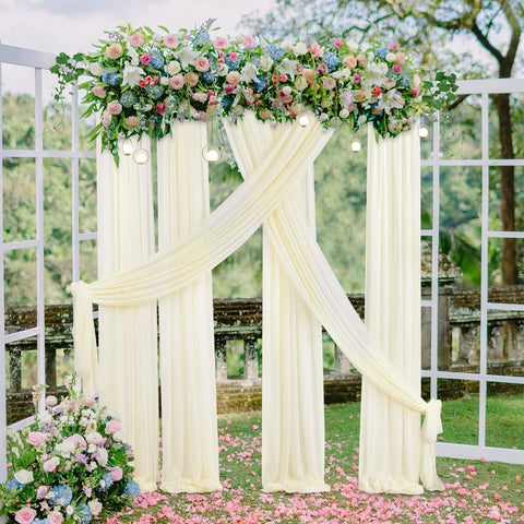 6 Panels Wedding Arch Fabric Drape Ivory 6 Yards Sheer Backdrop Curtain Chiff...