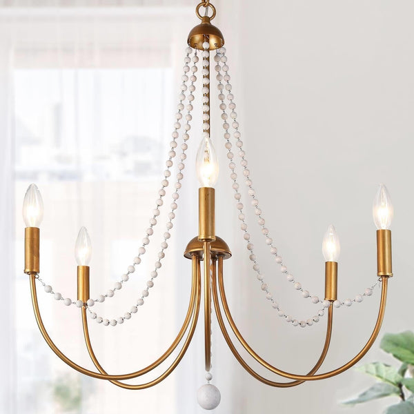 KSANA Antique Brushed Gold Chandeliers, Modern 5-Light Dining Room Chandelier...