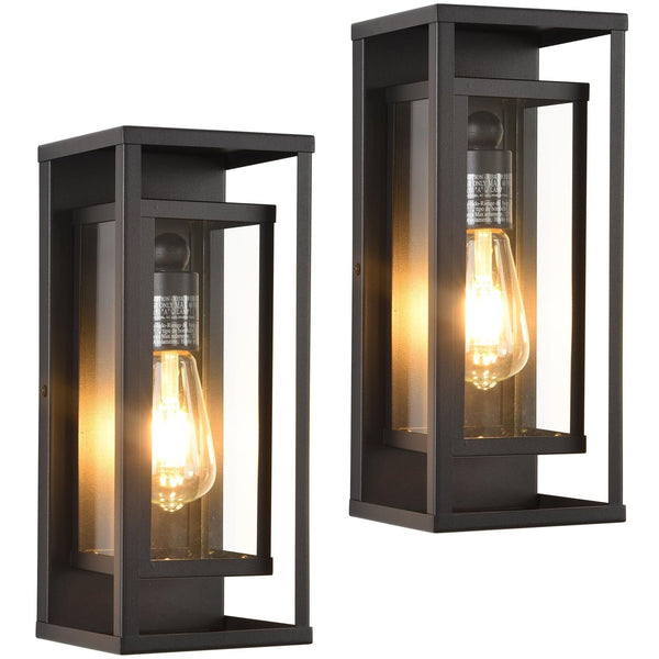 Outdoor Wall Lantern, Black Exterior Sconce Light Fixtures, 14'' H Modern Rus...