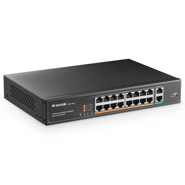 MokerLink 16 Port PoE Switch with 2 Gigabit Uplink Ethernet Port, 250W High P...