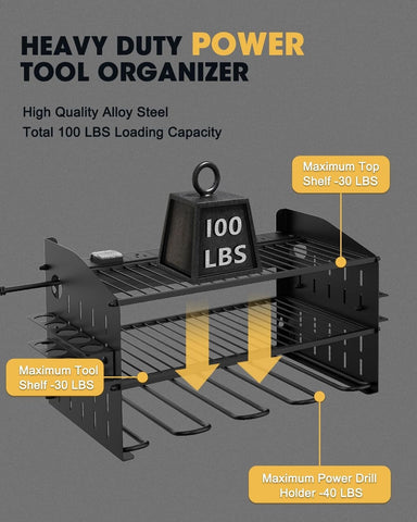 Power Tool Charging Station - 3 Layer Wall Mount Power Tool Organizer with Ch...