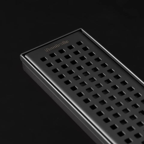 Neodrain 60-Inch Black Linear Shower Drain with Removable Quadrato Pattern Gr...