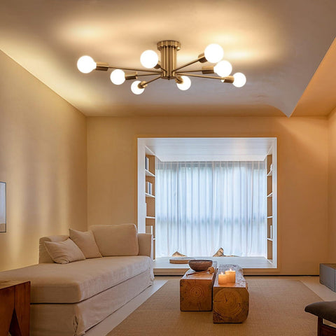 Brushed Nickel Sputnik Ceiling Light Fixture,8 Lights Semi Flush Mount Ceilin...