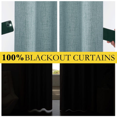 NICETOWN Full Blackout Skylark Blue Linen Curtains 108" Length with Thermal I...