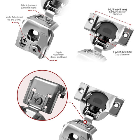 Berta 50-Pack, 1-1/2 inch Overlay Soft Closing Face Frame Cabinet Hinges, 105...