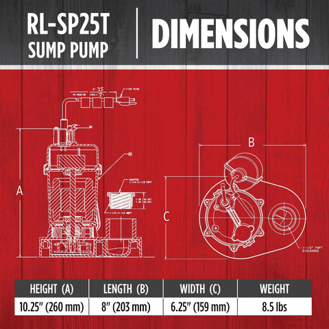 Red Lion RL-SP25T 115-Volt, 1/4 HP, 2900 GPH Aluminum and Thermoplastic Sump ...