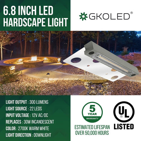 GKOLED 10-Pack 6.8 Inches Low Voltage Hardscape Light, 12V AC/DC Retaining Wa...