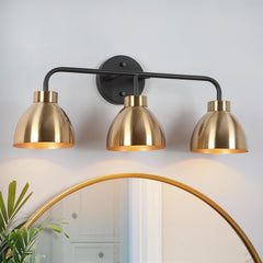 Black Gold Bathroom Light Fixtures, Modern 3-Light Vanity Light Over Mirror, ...