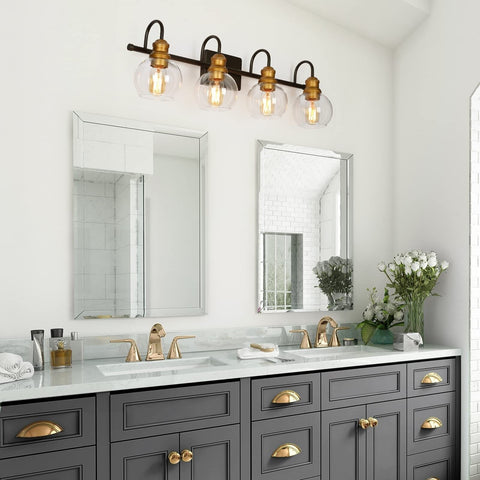 LALUZ Bathroom Vanity Light, 4-Light Black Bathroom Light Fixtures with Oil R...