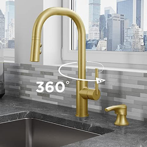 Pfister Zanna Kitchen Faucet with Pull Down Sprayer and Soap Brushed Gold