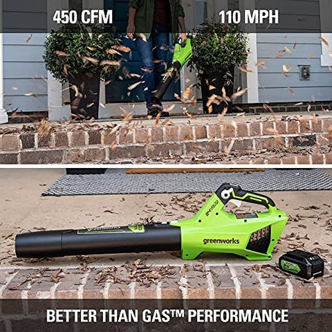 Greenworks 24V (110 MPH / 450 CFM / 125+ Brushless Blower (4.0Ah), Green