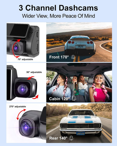 Dash Cam Camera For Cars Dashcam - Lehwey 3 Channel 4k 2160P+1440P+1080P Dash...