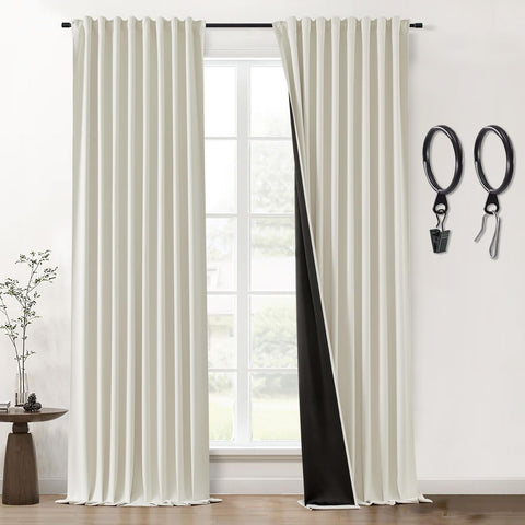 SHINELAND 132 Inch Curtains Blackout 2 Panels Set Extra Long Pleated 11 FT Le...