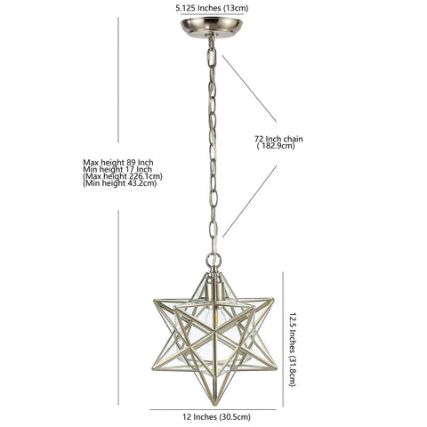 JONATHAN Y JYL9072C Stella 12" Moravian Star Metal/Clear Glass LED Pendant, C...