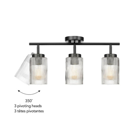 Globe Electric 64000044 3-Light Track Lighting, Ribbed Glass Shades, Matte Bl...