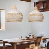 Arturesthome 1 Light White Handwoven Rattan Boho Pendant Light, Wicker Hangin...