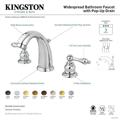 Kingston Brass KB987ALSB Victorian 2-Handle 8 in. Widespread Bathroom Faucet,...