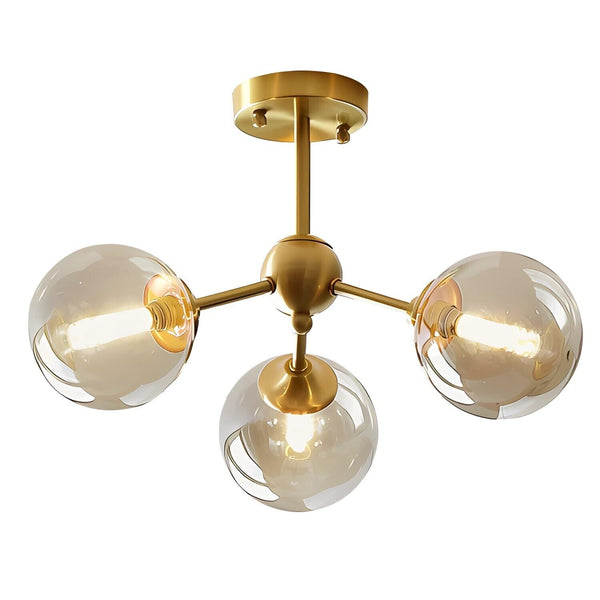 KCO Lighting Glass Globe Sputnik Chandelier 3-Light Brass Gold Close to Ceili...