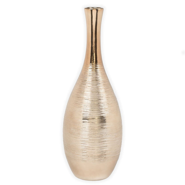 Bowling Pin Style Gold Spun 16 Inch Glossy Ceramic Vase