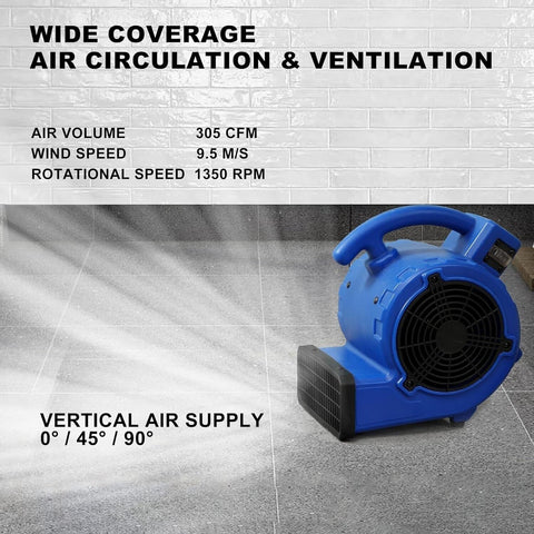 Simple Deluxe Air Mover, 305 CFM Mini Floor Blower Fan for Water Damage, Blue...