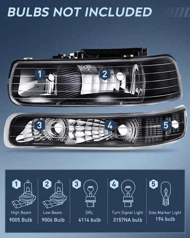 Nilight Headlight Assembly for 1999 2000 2001 2002 Chevy Silverado Avalanche ...