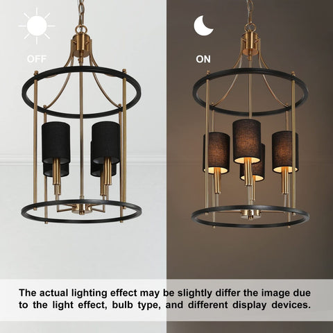 Durent Lighting Modern Chandelier Light Fixture, 4-Light Black and Gold Chand...