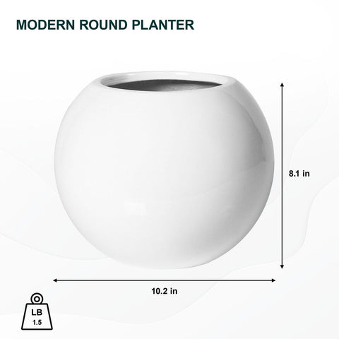 Beth Extra Small Fiberstone Indoor Outdoor Modern Round Planter, 10.2 Inch Di...