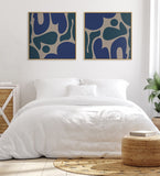 Kate and Laurel Sylvie Groovy Happy Abstract Blue and Green Framed Canvas Wal...