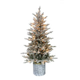 Puleo International 4.5 Foot Pre-Lit Potted Flocked Arctic Fir 4.5', Green