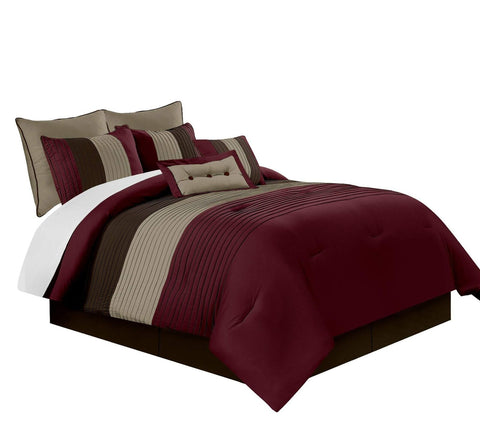 Chezmoi Collection Loft 8-Piece Luxury Striped Comforter Set (Full, Burgundy/...
